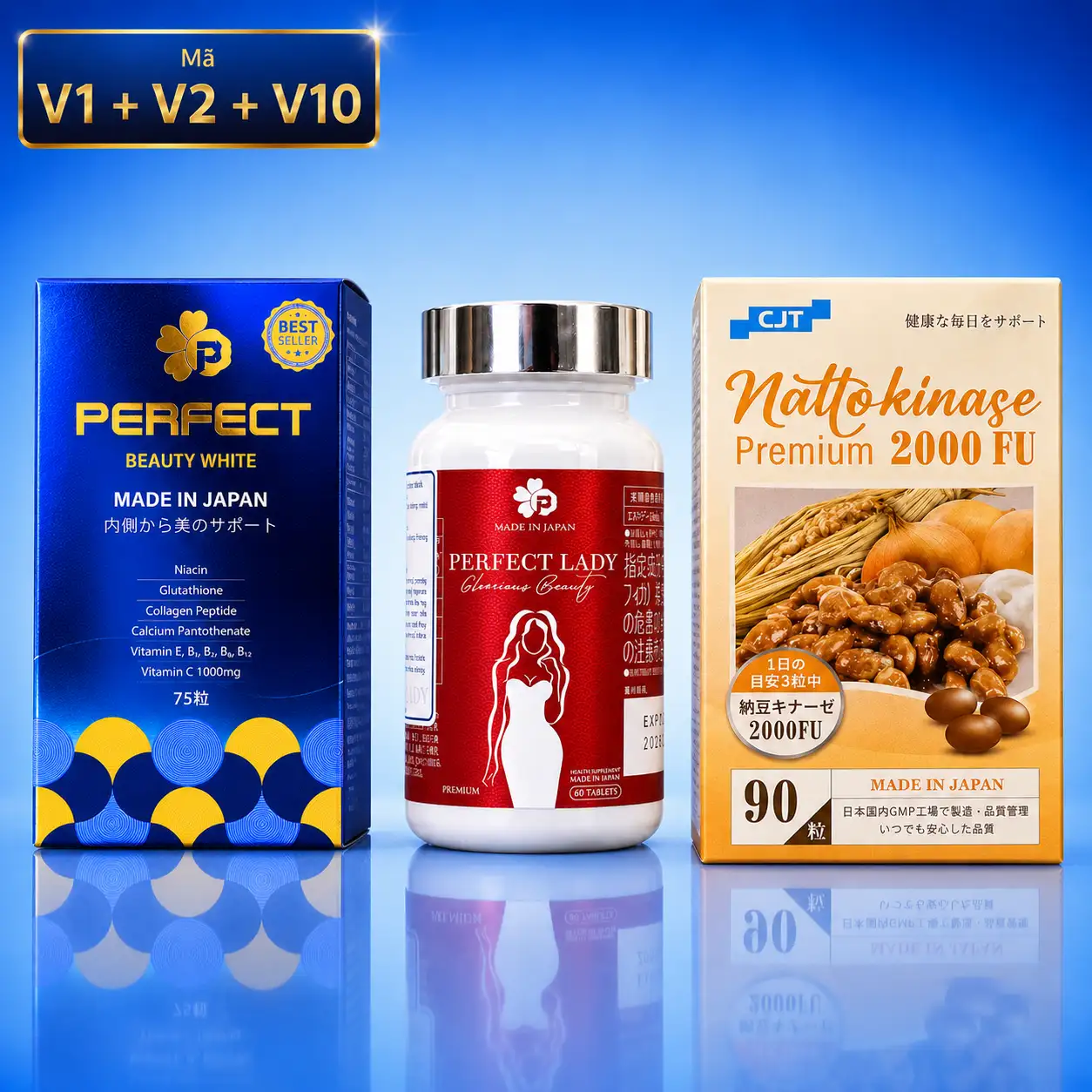 [Mã V1 + V2 + V10] Combo Perfect Lady, Perfect Beauty White & Nattokinase Premium (3 Hộp)