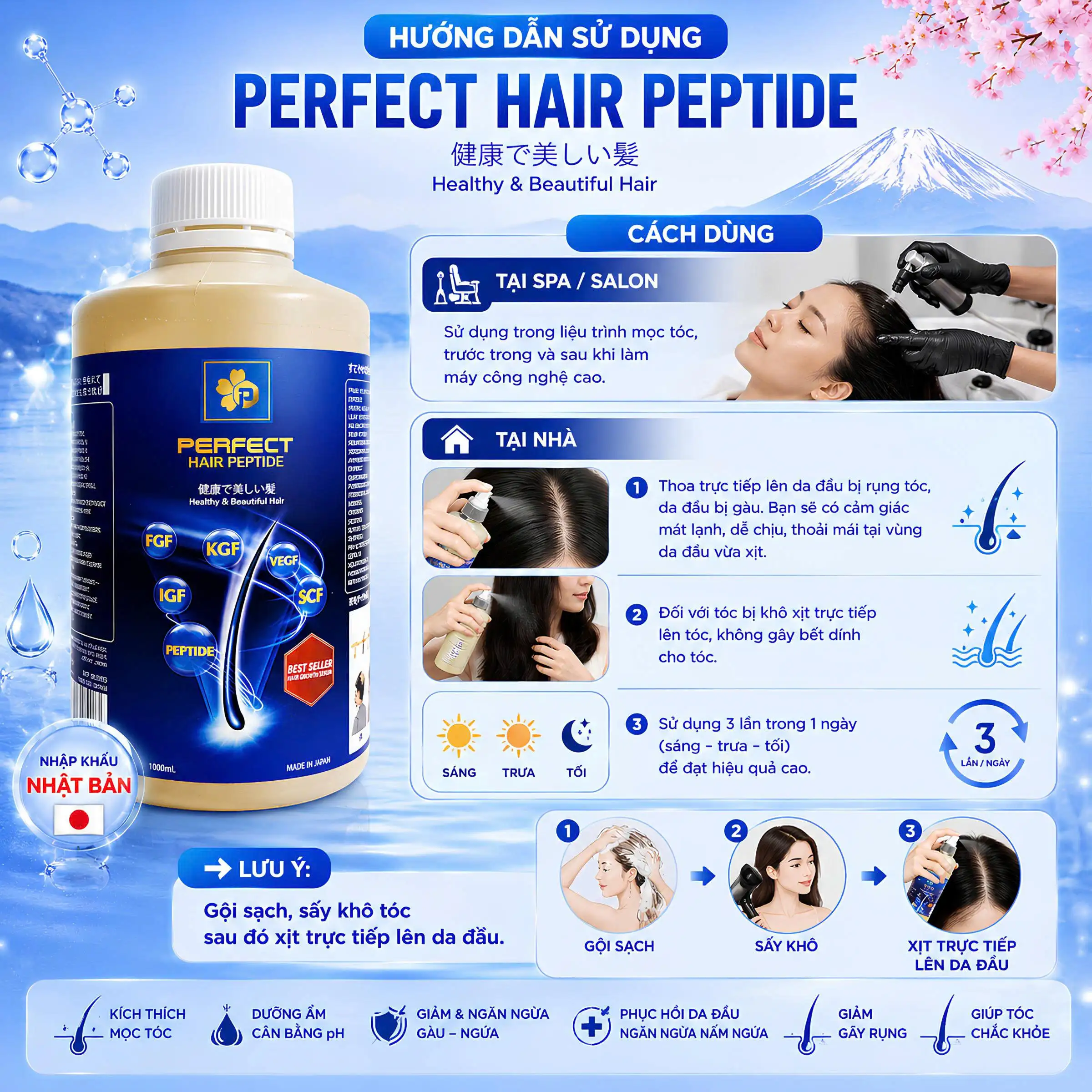 Hướng dẫn sử dụng serum dưỡng tóc perfect hair peptide nhật bản đạt hiệu quả cao